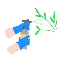 besprutning pesticid kemikalier på växter. trädgård arbete begrepp. vektor platt illustration.