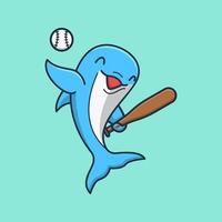 süß Delfin spielen Baseball. isoliert Tier Design Konzept. eben Karikatur Stil Prämie Vektor