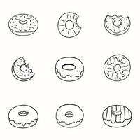 Donuts Prämie Illustration Vektor gezeichnet Design Sammlungen Satz. lecker köstlich Karikatur Cafe Rosa glücklich Geburtstag Donuts Hallo Qualität minimal Urlaub Essen Vektor Element Satz.