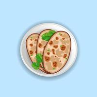 Naan Hand Zeichnung Illustration Design mit Platte. Aquarell Hallo Qualität Naan Schüssel Küche gesund Küche Bäckerei gebürstet Hähnchen lecker Naan Brot Essen Symbol Elemente Clip Kunst. vektor