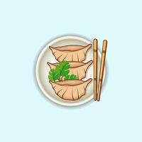 Jiaozi illustrationer vektor med matpinne. premie vegetabiliska Jiaozi klimp ånga bambu minimal måltid gott meny utsökt Jiaozi mat klämma konst.