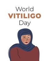 islamisch Muslim Frau im Hijab mit Vitiligo. Liebe du selbst. Banner zum International Vitiligo Tag. Weiß Hintergrund. vektor