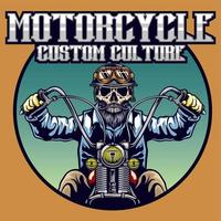 Schädel Reiten Motorrad Emblem Vektor Illustration