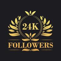 24k följare firande design. lyxig 24k följare logotyp för social media följare vektor