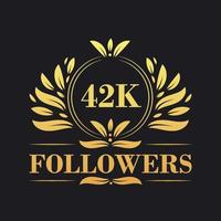 42k följare firande design. lyxig 42k följare logotyp för social media följare vektor