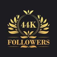 44k följare firande design. lyxig 44k följare logotyp för social media följare vektor