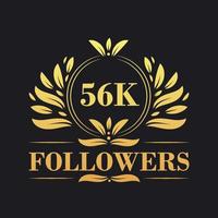 56k följare firande design. lyxig 56k följare logotyp för social media följare vektor