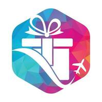 Reise-Geschenk-Vektor-Logo-Design. vektor der geschenk- und flugzeuglogokombination.