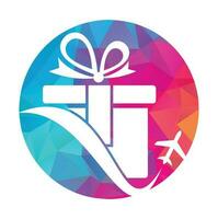 Reise-Geschenk-Vektor-Logo-Design. vektor der geschenk- und flugzeuglogokombination.