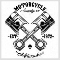 Kreuz Motorrad Kolben schwarz und Weiß Emblem Vektor Illustration