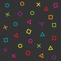 slumpmässig geometrisk symboler mönster på svart bakgrund. mörk symboler mönster begrepp. gaming symboler. sömlös former mönster. proffs mönster illustration. vektor
