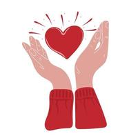 hand dragen mänsklig händer innehav hjärta. valentines dag eller hand välgörenhet begrepp vektor