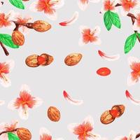 akvarell sömlösa mönster av mandlar och grenar vektor