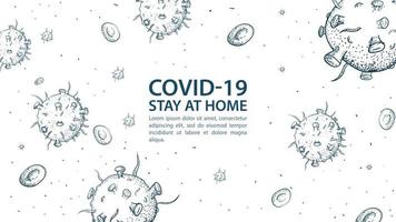 handgezeichnete Keimzellen covid-19 bleiben zu Hause Design vektor