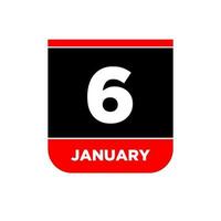 6 januari vektor kalender vektor ikon. 6 jan kort.