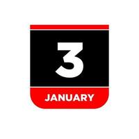 3 januari kalender vektor ikon. 3 jan kort sida.