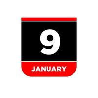 9 Januar Vektor Kalender Vektor Symbol. 9 jan Karte.