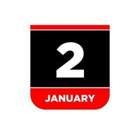 2 Januar Kalender Vektor Symbol. 2 jan Karte Buchseite.