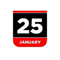 25 Januar Vektor Kalender Buchseite. 25 jan Symbol.