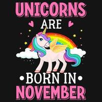 unicorns är född i november födelsedag tshirt design vektor