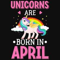 unicorns är född i april födelsedag tshirt design vektor