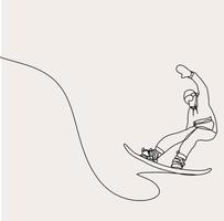 minimalistisch Snowboard Linie Kunst, Winter Sport, extrem, Gliederung Zeichnung, einfach skizzieren, Vektor Illustration, Design, schwarz Linien, Athlet