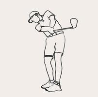 minimalistisk golf linje konst, extrem sport, golfspelare idrottare, enkel skiss, översikt teckning, vektor illustration, svart rader golf