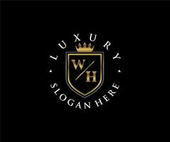 första wh brev kunglig lyx logotyp mall i vektor konst för restaurang, kungligheter, boutique, Kafé, hotell, heraldisk, Smycken, mode och Övrig vektor illustration.
