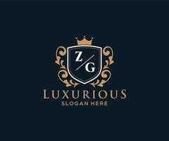 Royal Luxury Logo-Vorlage mit anfänglichem zg-Buchstaben in Vektorgrafiken für Restaurant, Lizenzgebühren, Boutique, Café, Hotel, Heraldik, Schmuck, Mode und andere Vektorillustrationen. vektor