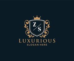 första zs brev kunglig lyx logotyp mall i vektor konst för restaurang, kungligheter, boutique, Kafé, hotell, heraldisk, Smycken, mode och Övrig vektor illustration.