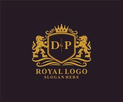 första dp brev lejon kunglig lyx logotyp mall i vektor konst för restaurang, kungligheter, boutique, Kafé, hotell, heraldisk, Smycken, mode och Övrig vektor illustration.