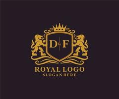 första df brev lejon kunglig lyx logotyp mall i vektor konst för restaurang, kungligheter, boutique, Kafé, hotell, heraldisk, Smycken, mode och Övrig vektor illustration.