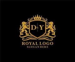 första dy brev lejon kunglig lyx logotyp mall i vektor konst för restaurang, kungligheter, boutique, Kafé, hotell, heraldisk, Smycken, mode och Övrig vektor illustration.