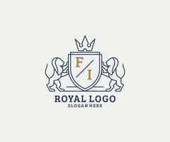 Initial fi Letter Lion Royal Luxury Logo Vorlage in Vektorgrafiken für Restaurant, Lizenzgebühren, Boutique, Café, Hotel, heraldisch, Schmuck, Mode und andere Vektorillustrationen. vektor