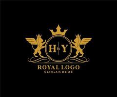 första hy brev lejon kunglig lyx heraldisk, vapen logotyp mall i vektor konst för restaurang, kungligheter, boutique, Kafé, hotell, heraldisk, Smycken, mode och Övrig vektor illustration.