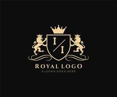första ii brev lejon kunglig lyx heraldisk, vapen logotyp mall i vektor konst för restaurang, kungligheter, boutique, Kafé, hotell, heraldisk, Smycken, mode och Övrig vektor illustration.