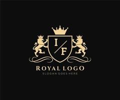 första om brev lejon kunglig lyx heraldisk, vapen logotyp mall i vektor konst för restaurang, kungligheter, boutique, Kafé, hotell, heraldisk, Smycken, mode och Övrig vektor illustration.