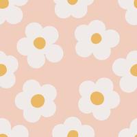 naiv nahtlos Blumen- Boho Muster mit Weiß Gänseblümchen auf ein Pfirsich Gekritzel Hintergrund. süß modern minimalistisch Mode Boho Hintergrund Design zum Kinder. skandinavisch drucken zum Kinder Zimmer vektor