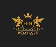 första hh brev lejon kunglig lyx heraldisk, vapen logotyp mall i vektor konst för restaurang, kungligheter, boutique, Kafé, hotell, heraldisk, Smycken, mode och Övrig vektor illustration.