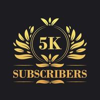 5k prenumeranter firande design. lyxig 5k prenumeranter logotyp för social media prenumeranter vektor