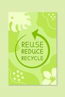 Wiederverwendung reduzieren recyceln Zeichen auf modisch Hintergrund. Ökologie Poster zeitgenössisch Vektor Illustration