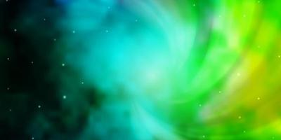 hellblauer, grüner Vektorhintergrund mit kleinen und großen Sternen. vektor