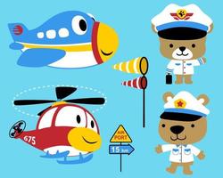 Vektor einstellen Karikatur von Luft Transport mit süß Teddy Bär Pilot