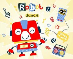 vektor illustration av rolig robot tecknad serie dans, musikalisk element tecknad serie