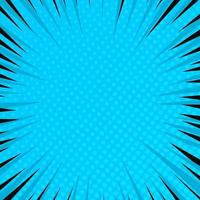 blå komisk bok sida bakgrund i pop- konst stil med tömma Plats. mall med strålar, prickar och halvton effekt textur. vektor illustration