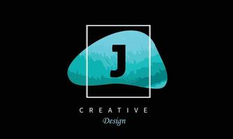 j alfabet vatten Färg logotyp konstnärlig, fint, trendig hand dragen vektor design på svart bakgrund.