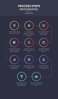 Prozess Arbeitsablauf, Zeitleiste, 11 Schritte modern Design Vorlage zum Infografiken