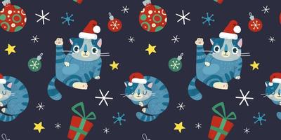 Weihnachten und Neu Jahr Urlaub Vektor nahtlos Muster mit süß Katze.