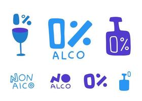 alkoholfri tecken, alkohol fri uppsättning. hälsosamt mat begrepp ikon. vektor