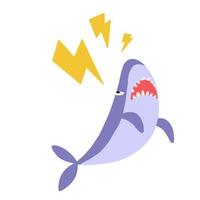 traurig Hai mit Blitz, Stress Konzept, isoliert auf Weiß Hintergrund. eben Karikatur Vektor Illustration